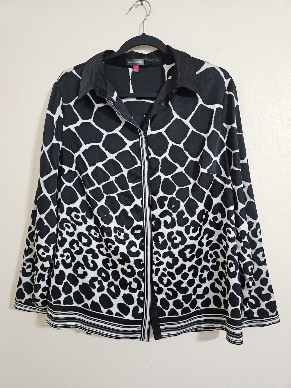 Vince Camuto 1X Black & White Animal Print Button-Front Jacket
